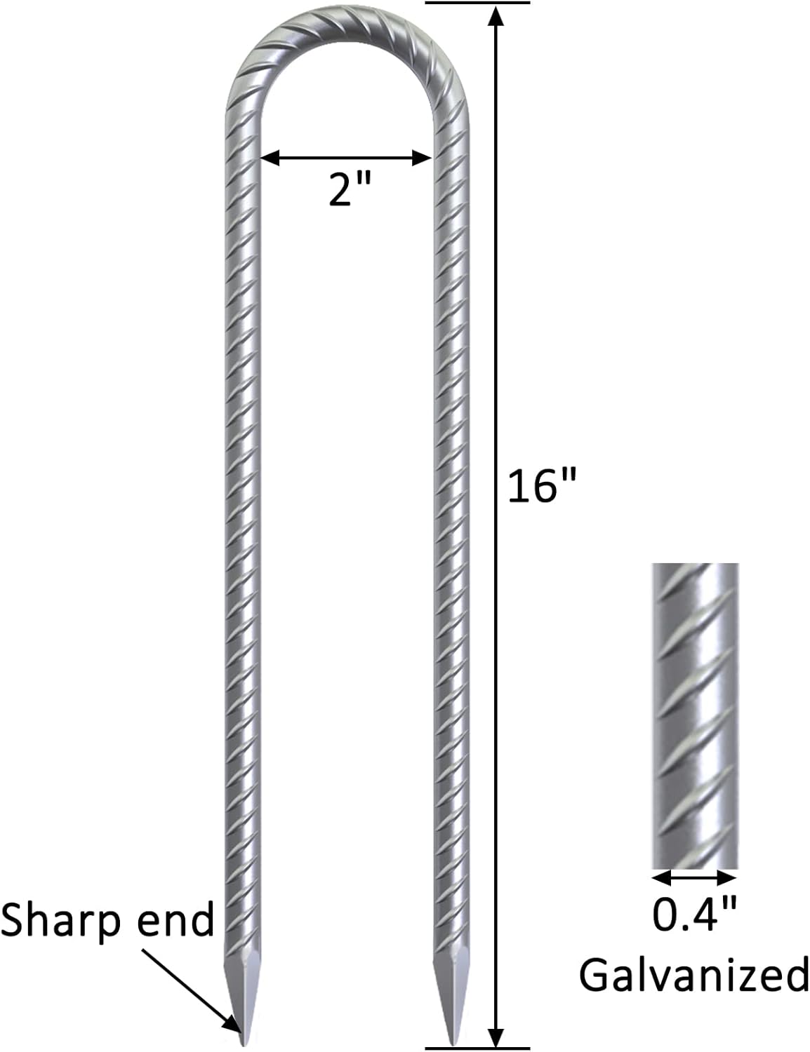 16 Inch Trampoline Wind Stakes 16 Pack U Shaped Rebar Ground Stakes Galvanized Trampoline Stakes Heavy Duty Ground Anchors for Trampoline