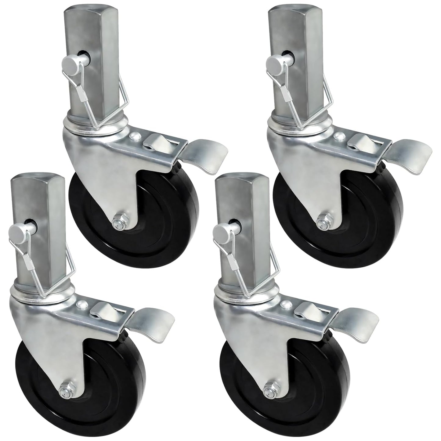 Baker Scaffold Wheels, 5 Inch Scaffolding Wheels Set of 4 with Dual Locking Brakes, Scaffolding Casters 1-1/4" Square Stem Scaffolding Accessories, 440LBS Capacity per Wheel