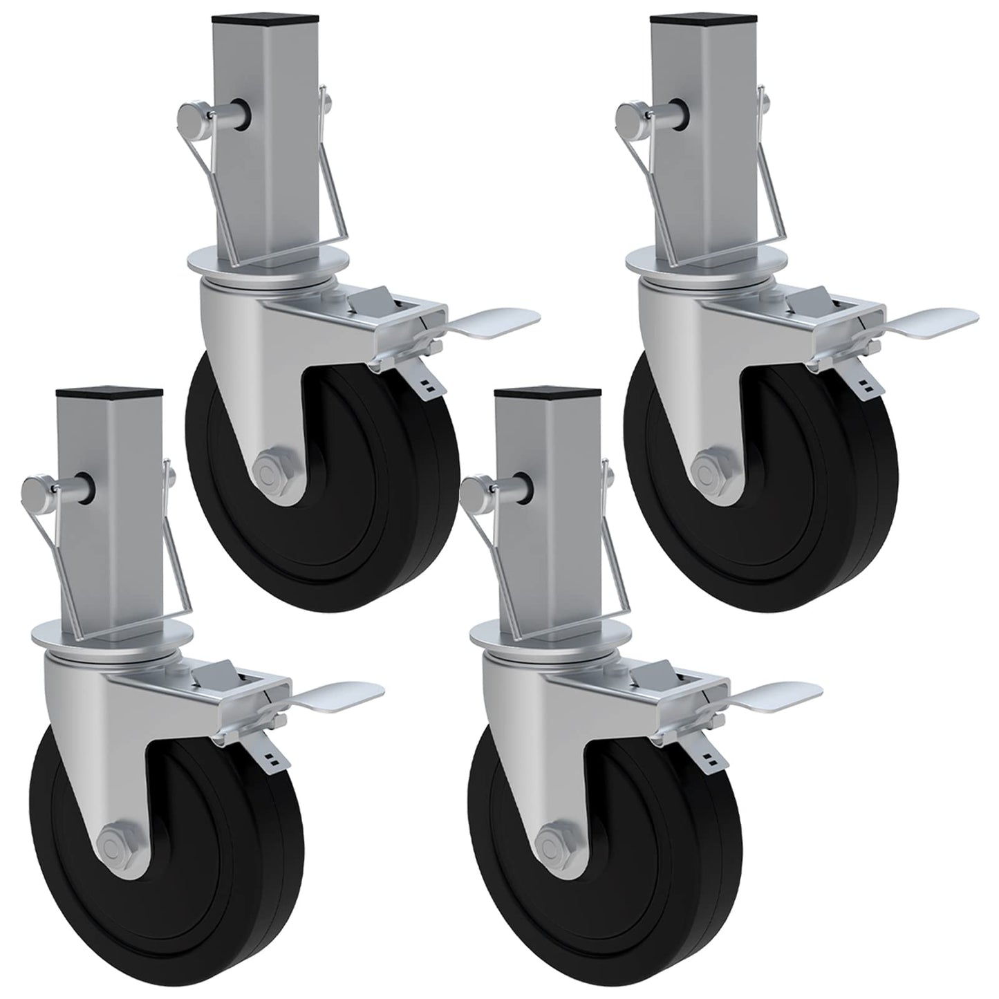 Baker Scaffold Wheels, 5 Inch Scaffolding Wheels Set of 4 with Dual Locking Brakes, Scaffolding Casters 1-1/4" Square Stem Scaffolding Accessories, 440LBS Capacity per Wheel