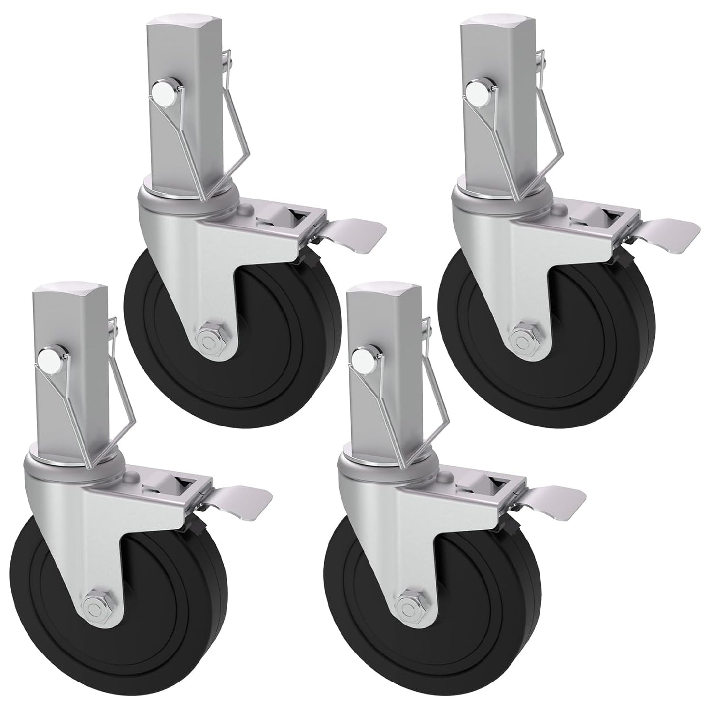 Baker Scaffold Wheels, 5 Inch Scaffolding Wheels Set of 4 with Dual Locking Brakes, Scaffolding Casters 1-1/4" Square Stem Scaffolding Accessories, 440LBS Capacity per Wheel