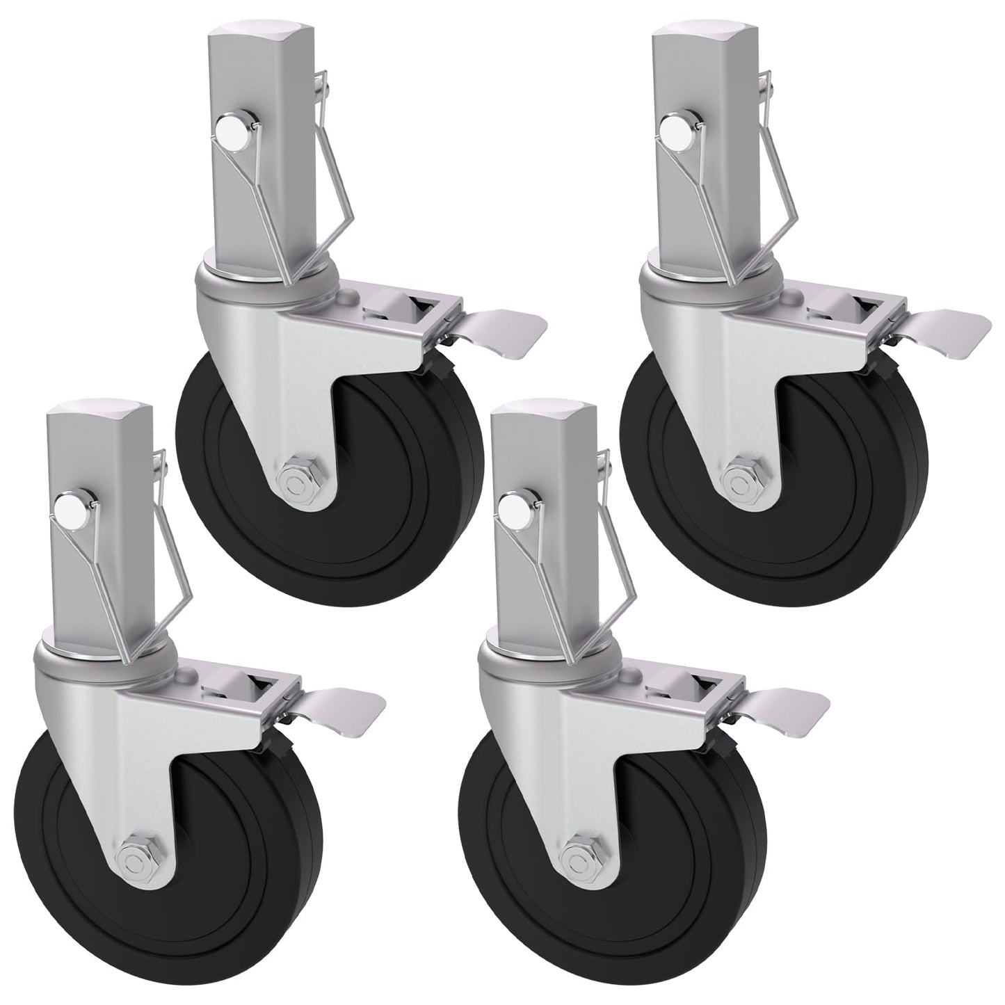 Baker Scaffold Wheels, 5 Inch Scaffolding Wheels Set of 4 with Dual Locking Brakes, Scaffolding Casters 1-1/4" Square Stem Scaffolding Accessories, 440LBS Capacity per Wheel