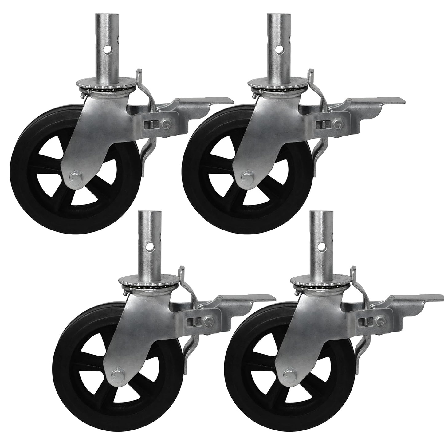 8 Inch Scaffolding Wheels, Set of 4 Scaffold Caster with Dual Locking Brakes, Heavy Duty 750LBS Capacity per Rubber Caters 1-3/8" Solid Round Stem Replacement for Scaffold Workbench Shelves