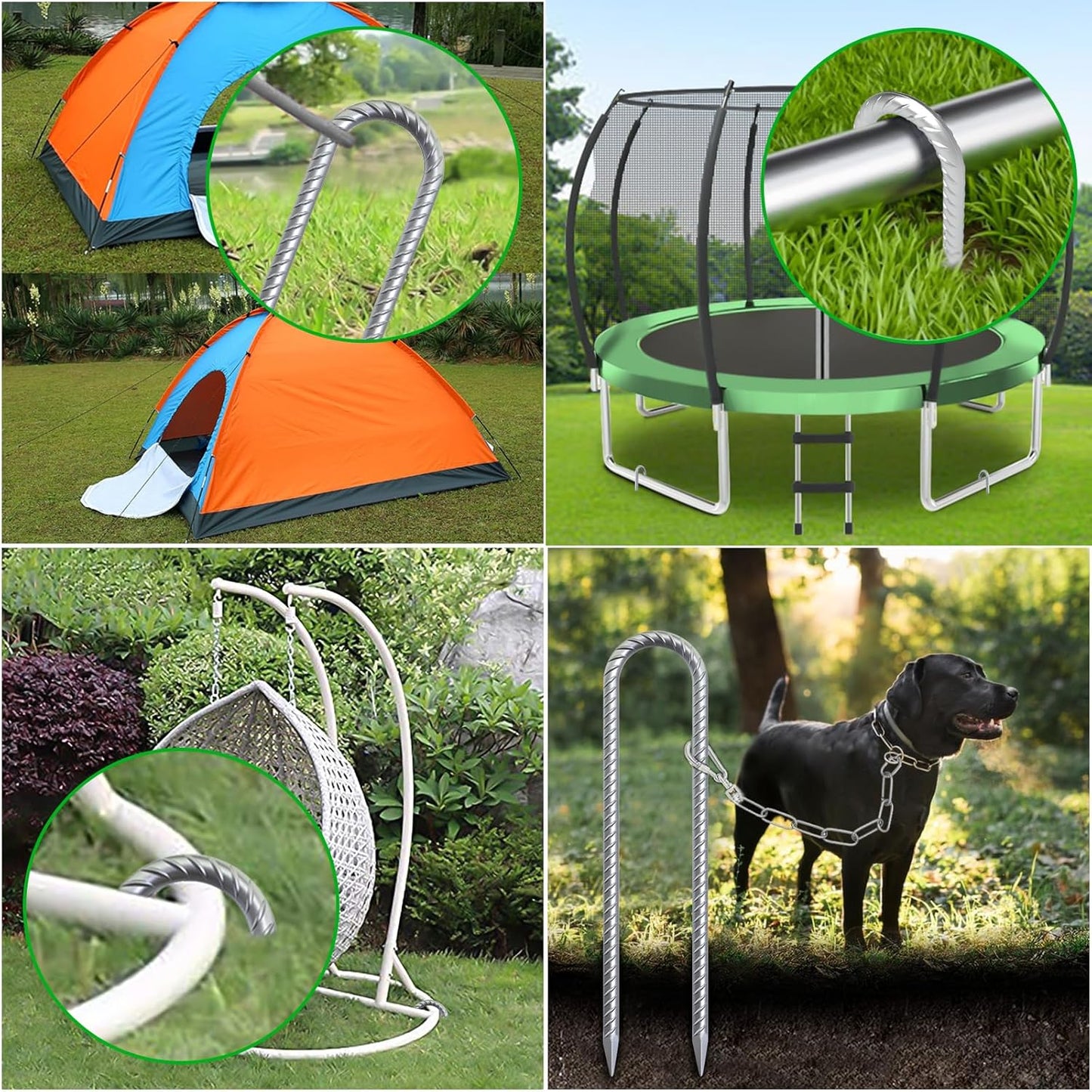 Trampoline Wind Stakes 16 Inch U Shaped Rebar Ground Stakes Galvanized Ground Anchors for Trampoline Security