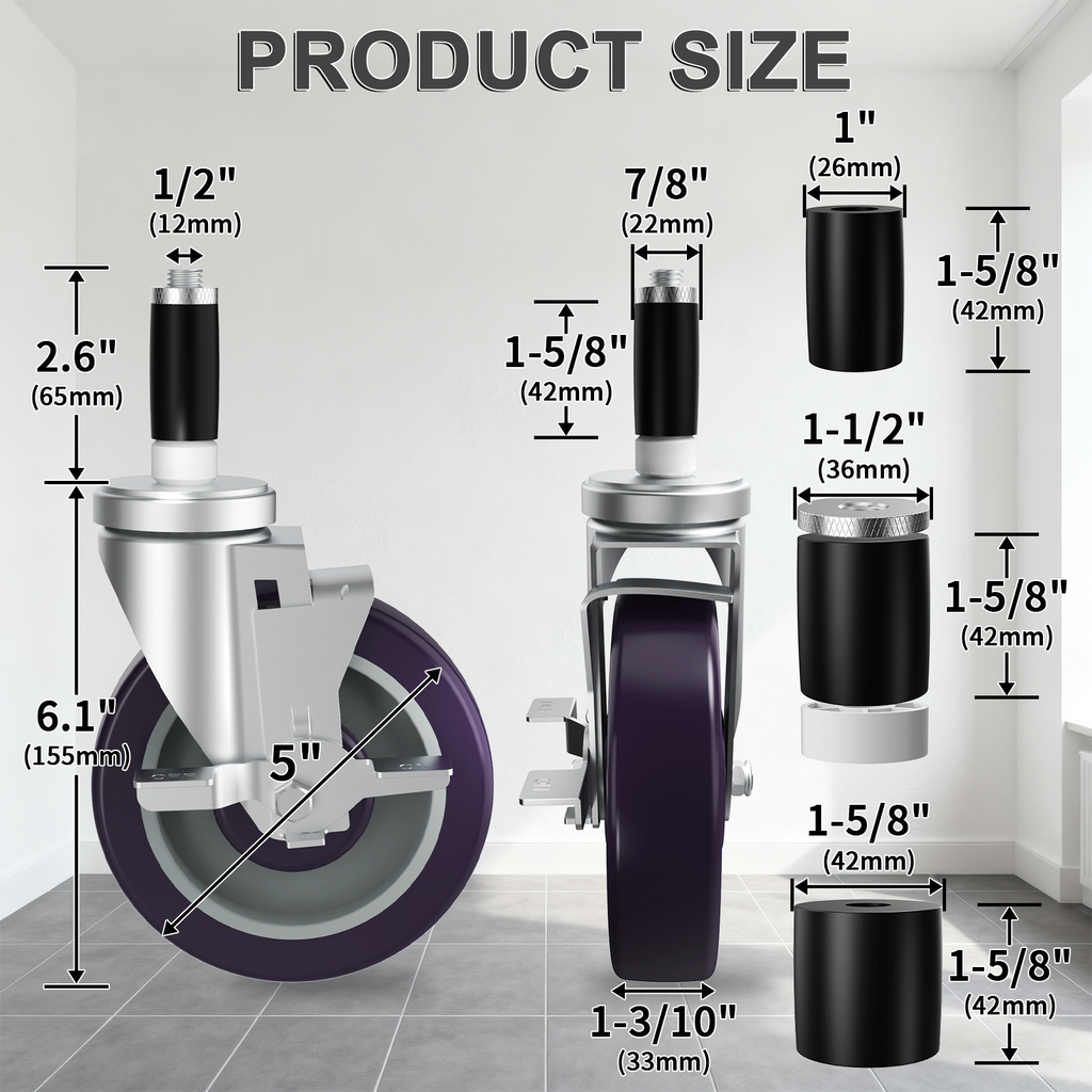 OK5STAR 5 Inch Expanding Stem Caster Wheels