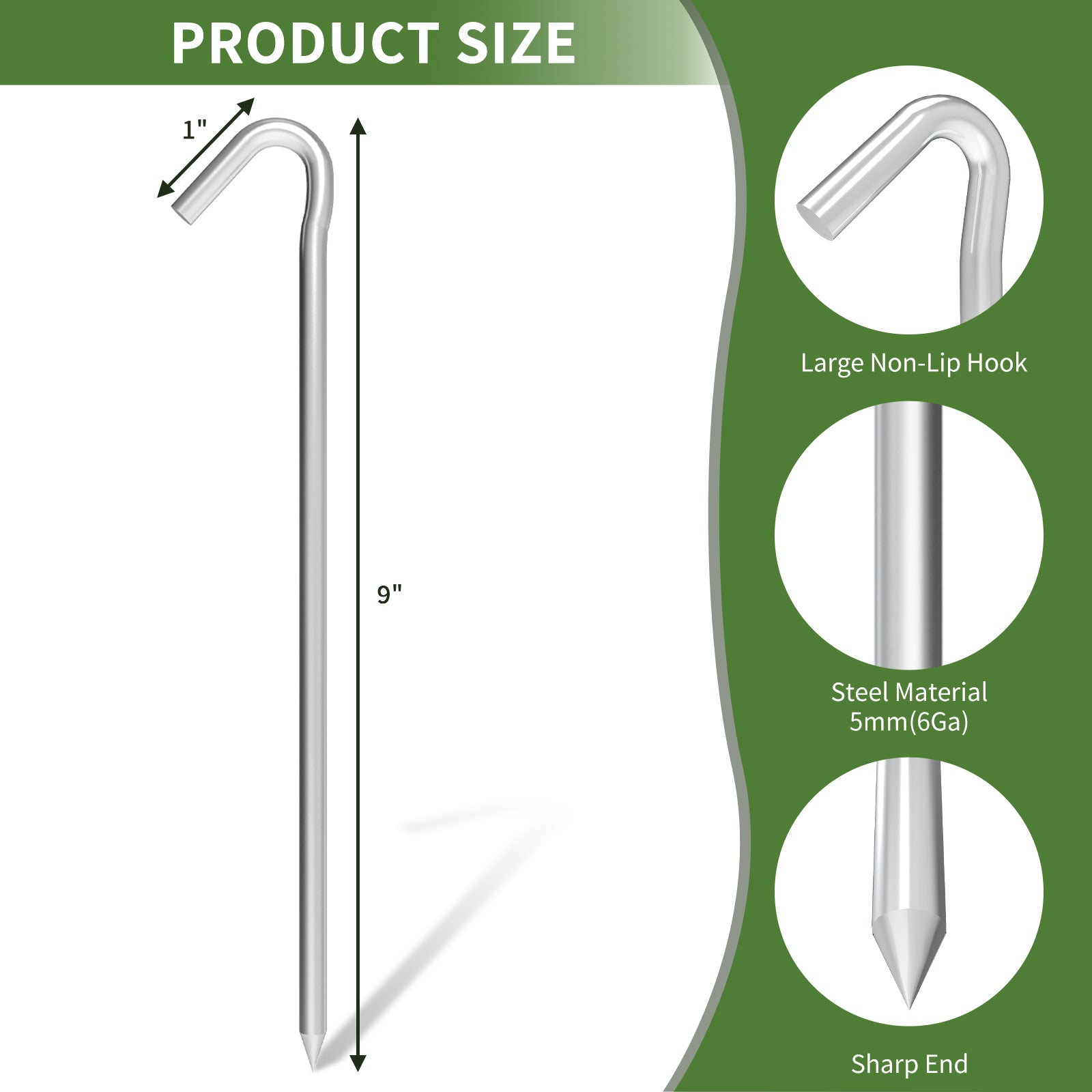9 Inch Tent Stakes, Tent Stakes Metal, Heavy Duty Tarp Camping Stakes