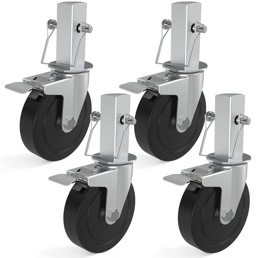 OK5STAR Baker Scaffold Wheels, 5 Inch Scaffolding Wheels Set of 4 with Dual Locking Brakes, Scaffolding Casters 1-1/4" Square Stem Scaffolding Accessories, 440LBS Capacity per Wheel