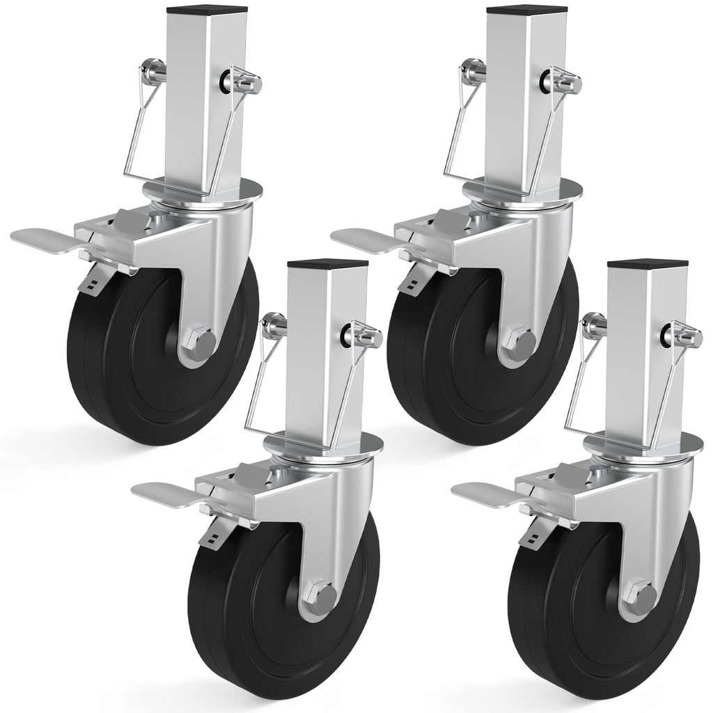 OK5STAR Baker Scaffold Wheels, 5 Inch Scaffolding Wheels Set of 4 with Dual Locking Brakes, Scaffolding Casters 1-1/4" Square Stem Scaffolding Accessories, 440LBS Capacity per Wheel