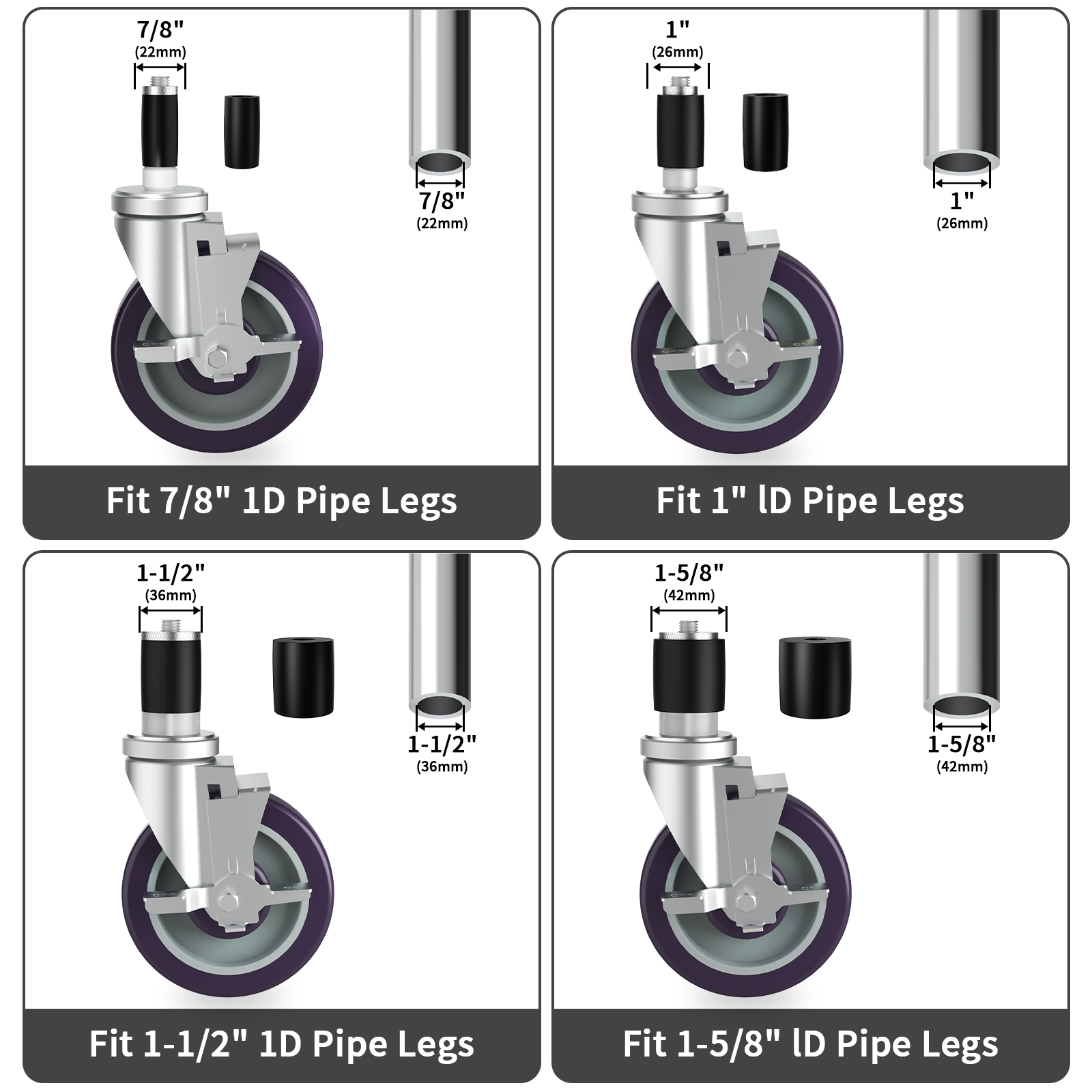 OK5STAR 5 Inch Expanding Stem Caster Wheels