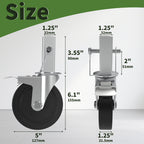 OK5STAR Baker Scaffold Wheels, 5 Inch Scaffolding Wheels Set of 4 with Dual Locking Brakes, Scaffolding Casters 1-1/4" Square Stem Scaffolding Accessories, 440LBS Capacity per Wheel