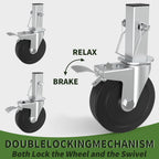 OK5STAR Baker Scaffold Wheels, 5 Inch Scaffolding Wheels Set of 4 with Dual Locking Brakes, Scaffolding Casters 1-1/4" Square Stem Scaffolding Accessories, 440LBS Capacity per Wheel