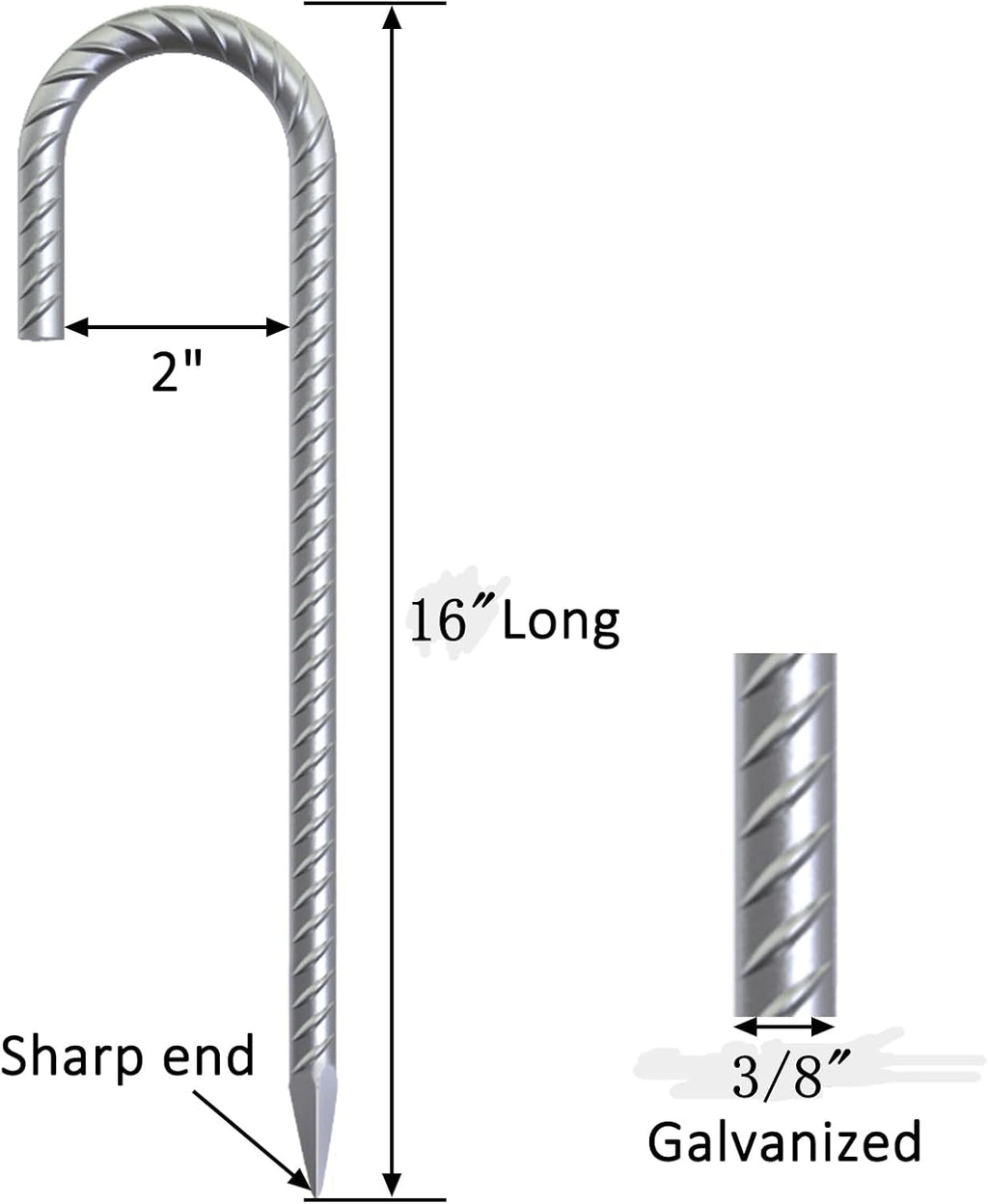 28 Pack 16" Galvanized Rebar Stakes Heavy Duty J Hook Ground Anchors, Curved Steel Tent Stakes Anti Rust Steel Ground Stakes