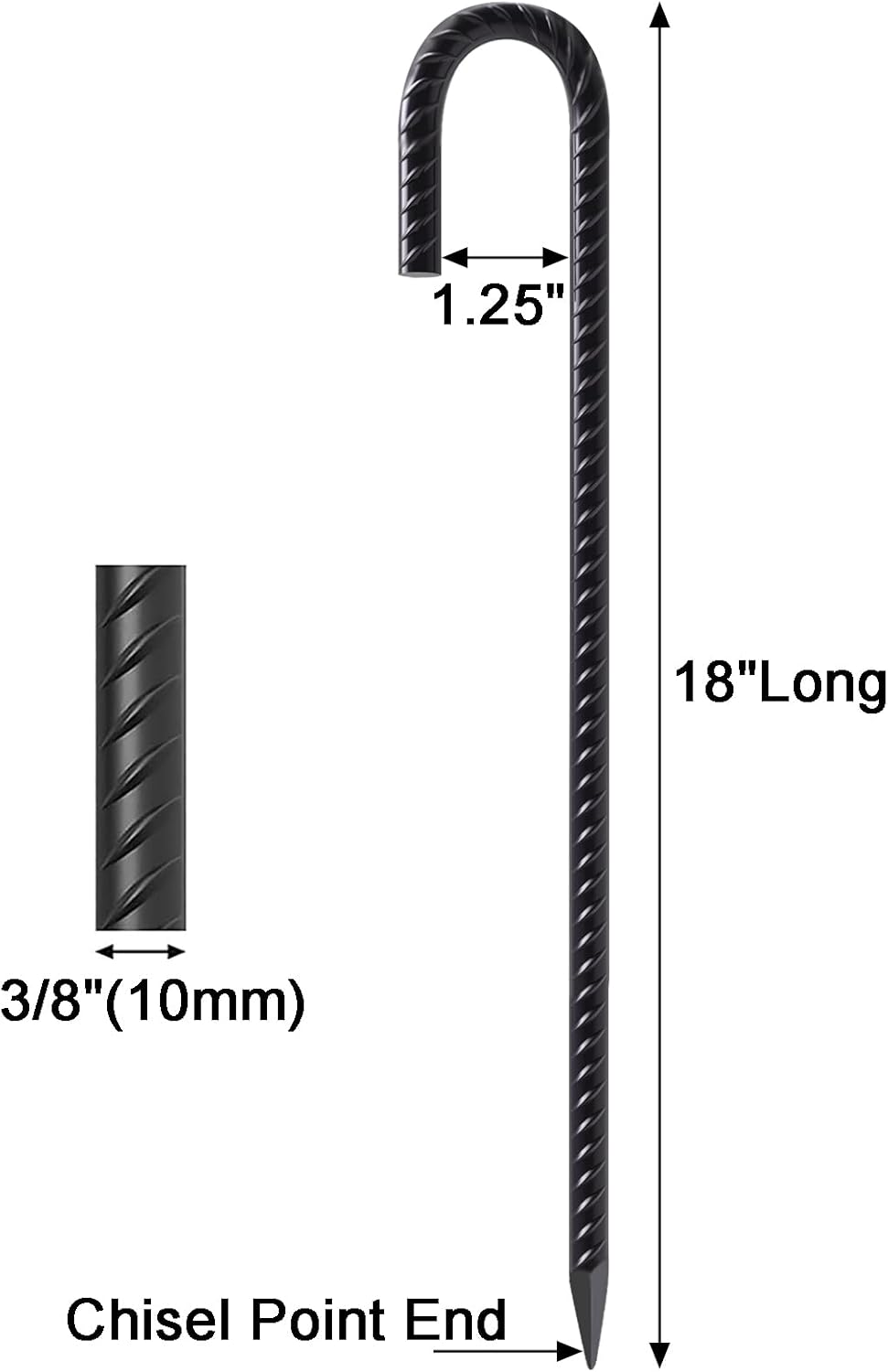 VVOKGO 18 Inch Ground Rebar Stakes, J Hook Extra Heavy Duty Rust Proof Coated Steel Ground Anchors with Chisel Point End for Camping Tent Canopy and Link Fence