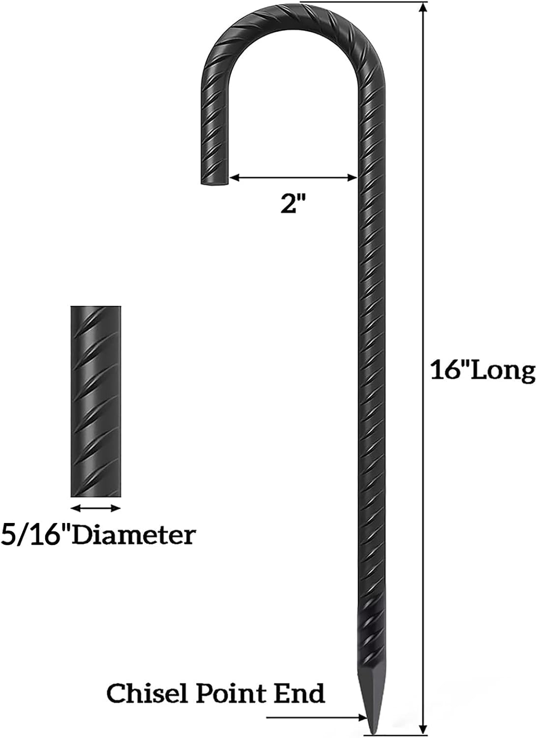 VVOKGO Rebar Stakes 16 Inches Black Steel J Hook Ground Stakes for Fixing Camping Tents, Fences, Swings, Football Nets, Inflatable Decorations