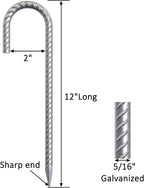 30 Pack 12" Ground Rebar Stakes Heavy Duty J Hook Ground Anchors, Curved Steel Plant Support Garden Stake Anti Rust Galvanized Ground Stakes