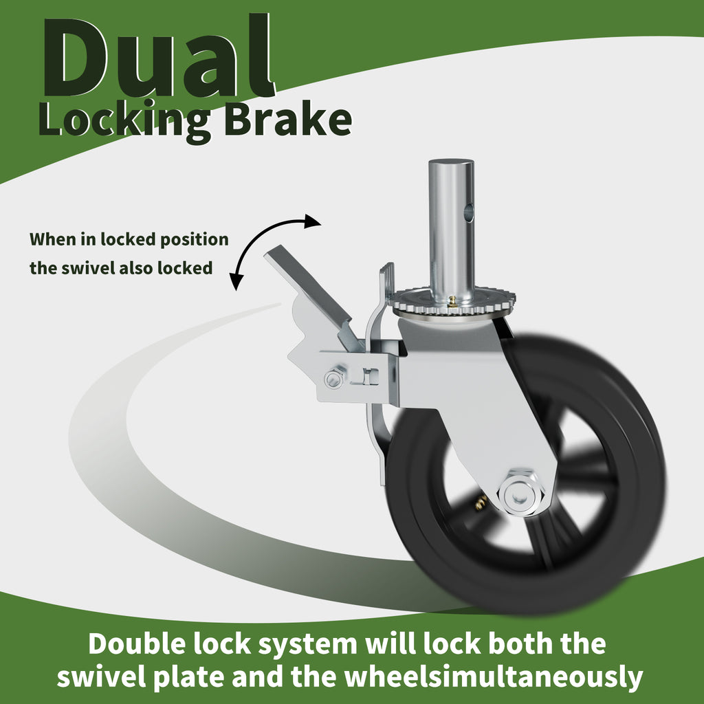 OK5STAR 8 Inch Scaffolding Wheels, Scaffold Caster with Dual Locking Brakes