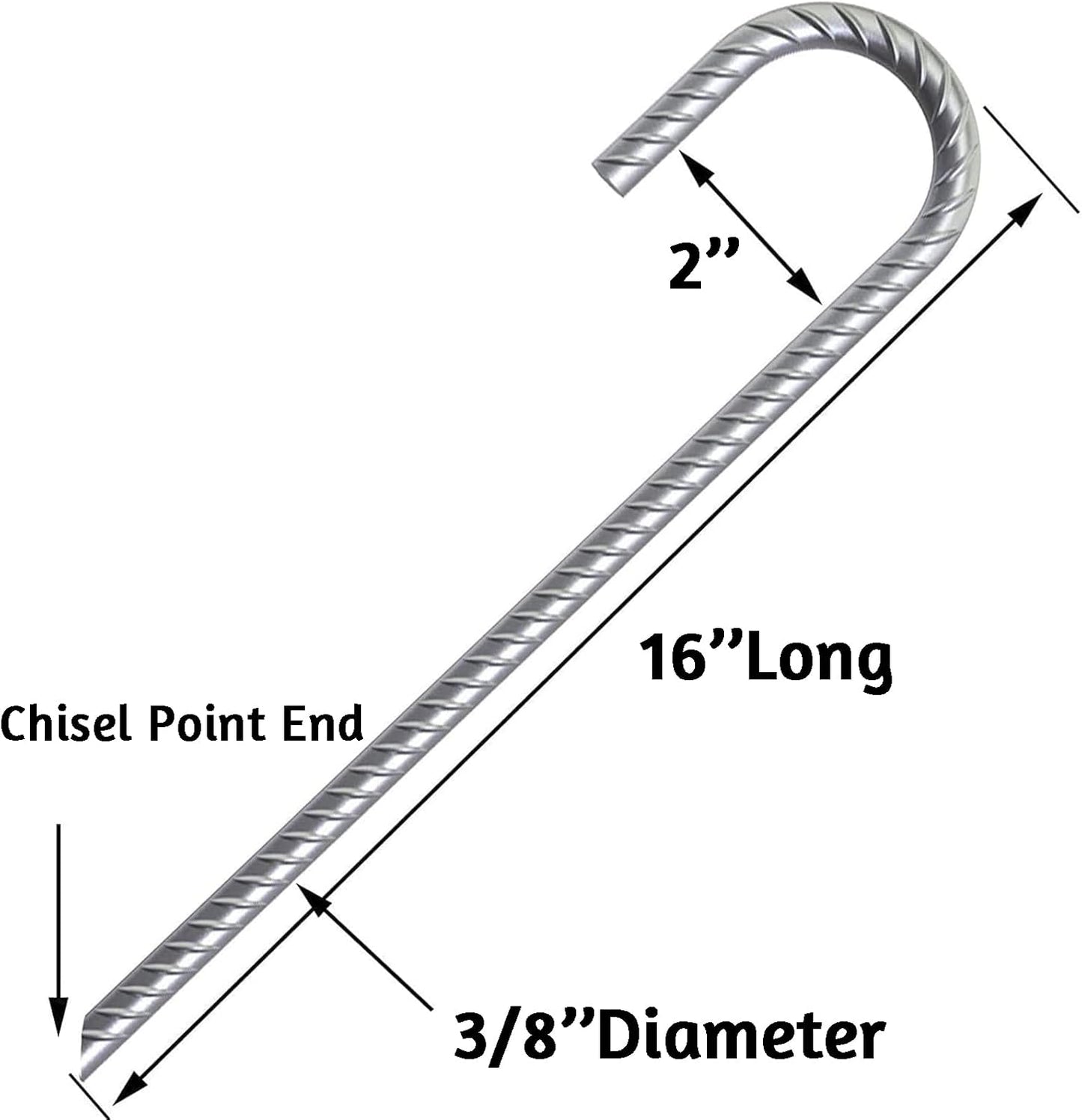 12 Pack 16" Ground Rebar Stakes Heavy Duty J Hook Ground Anchors, Curved Steel Plant Support Garden Stake Anti Rust Galvanized Ground Stakes