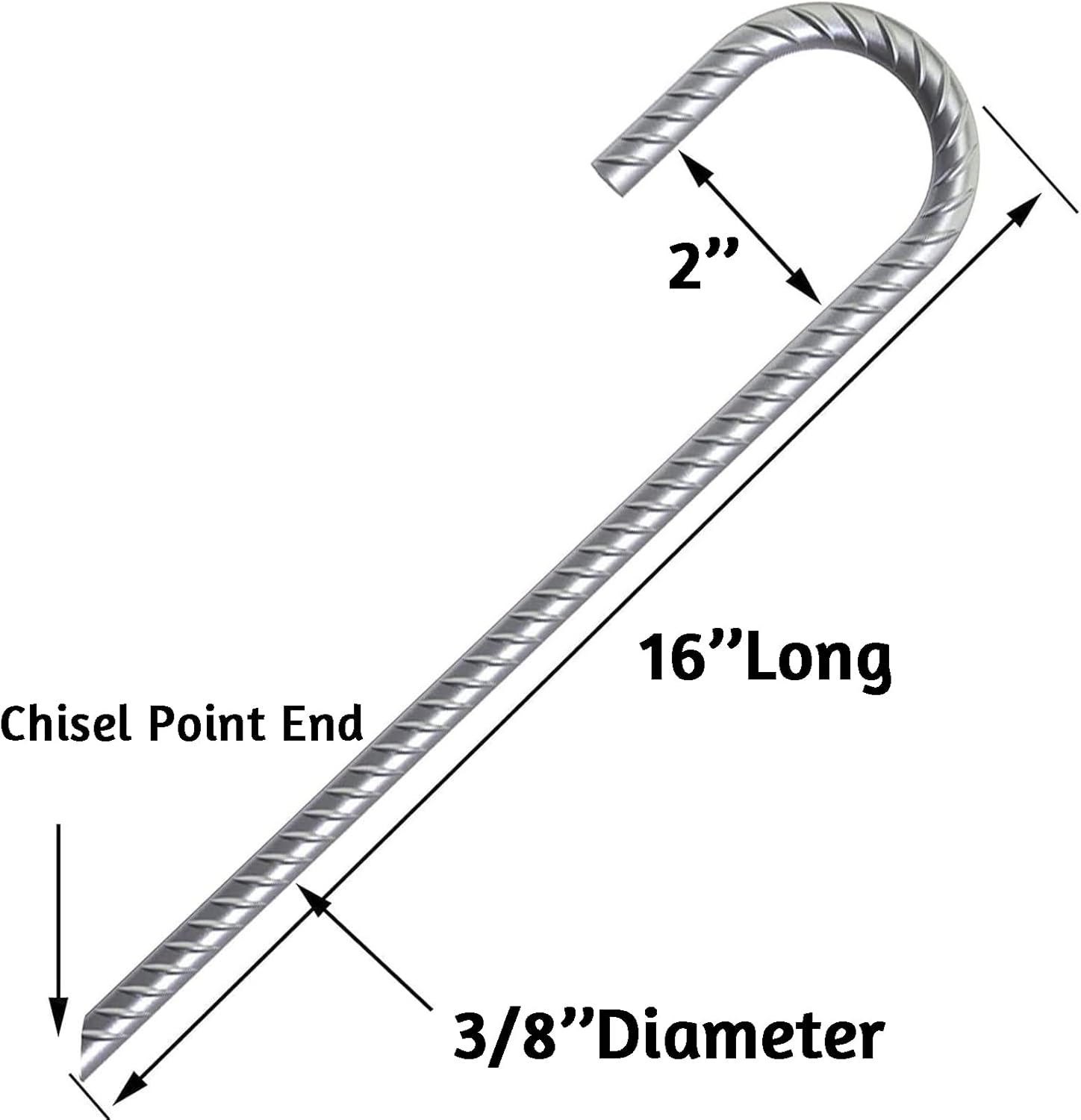 12 Pack 16" Ground Rebar Stakes Heavy Duty J Hook Ground Anchors, Curved Steel Plant Support Garden Stake Anti Rust Galvanized Ground Stakes