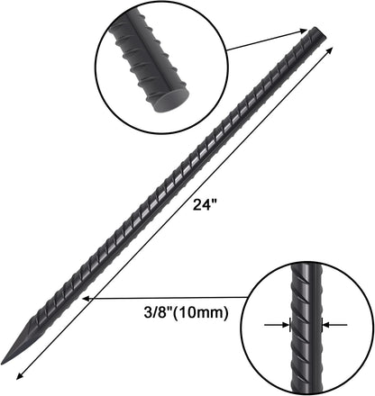 VVOKGO RebarStakes 24 Inch Straight Ground Rebar Stakes, Heavy Duty Hook Ground Anchors, Steel Plant Support Garden Stake with Chisel Point end, Hammer Through Hard Soil for Camping