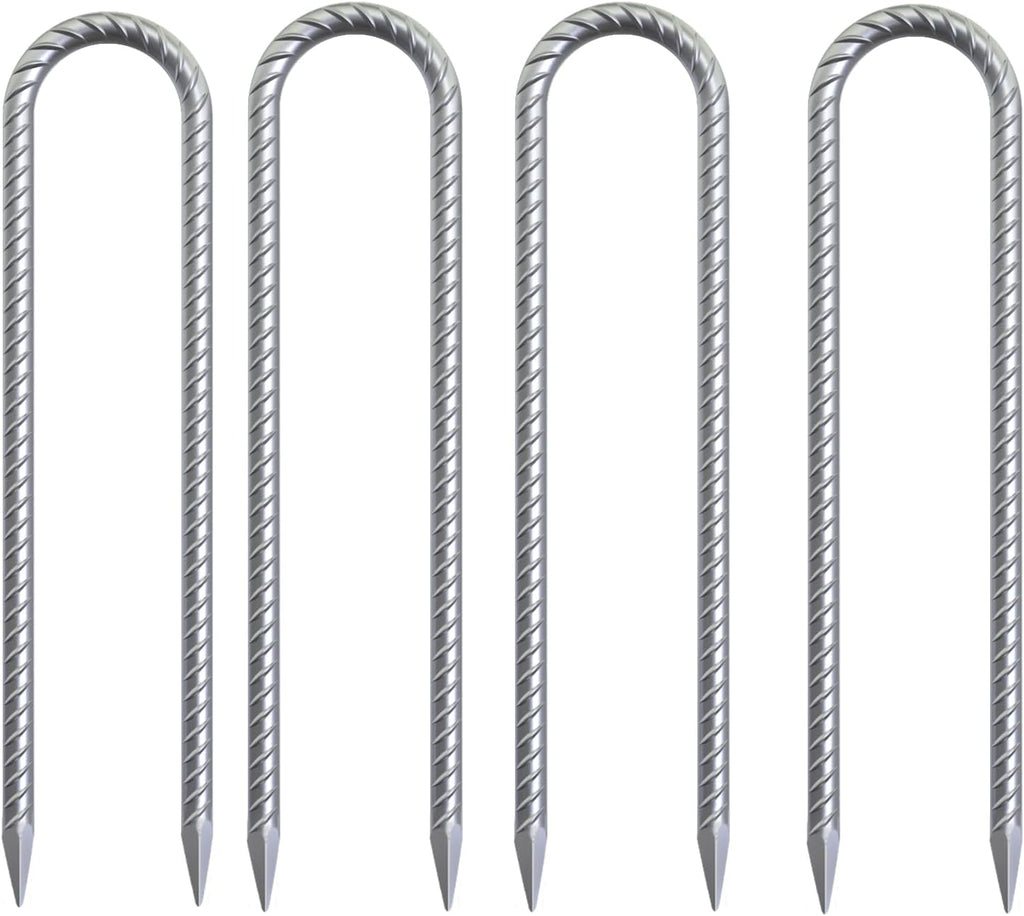 16 Inch Trampoline Wind Stakes 4 Pack U Shaped Rebar Ground Stakes Galvanized Trampoline Stakes Heavy Duty Ground Anchors for Trampoline Security