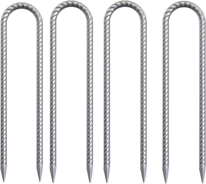 16 Inch Trampoline Wind Stakes 4 Pack U Shaped Rebar Ground Stakes Galvanized Trampoline Stakes Heavy Duty Ground Anchors for Trampoline Security