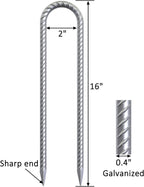8-Pack Trampoline Wind Stakes 16 Inch U Shaped Rebar Ground Stakes Galvanized Ground Anchors for Trampoline Security