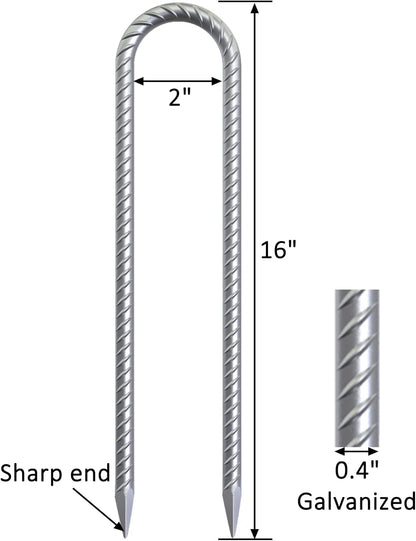 8-Pack Trampoline Wind Stakes 16 Inch U Shaped Rebar Ground Stakes Galvanized Ground Anchors for Trampoline Security