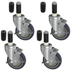 5 Inch Expanding Stem Caster Wheels Set of 4 for Table Legs, Expandable Stem Caster All with Brake Fit 7/8", 1", 1-1/2" and 1-5/8" Inner Diameter Tube Leg Adapter Caster