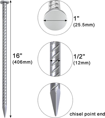 VVOKGO Rebar Stake 16 Inches Long 1/2 Inch Thickness Galvanized Cement Stakes Plant Support Garden Stakes, Metal Anchoring Landscape Spikes for Asphaltl, Caltrops Tire Spikes for Driveway