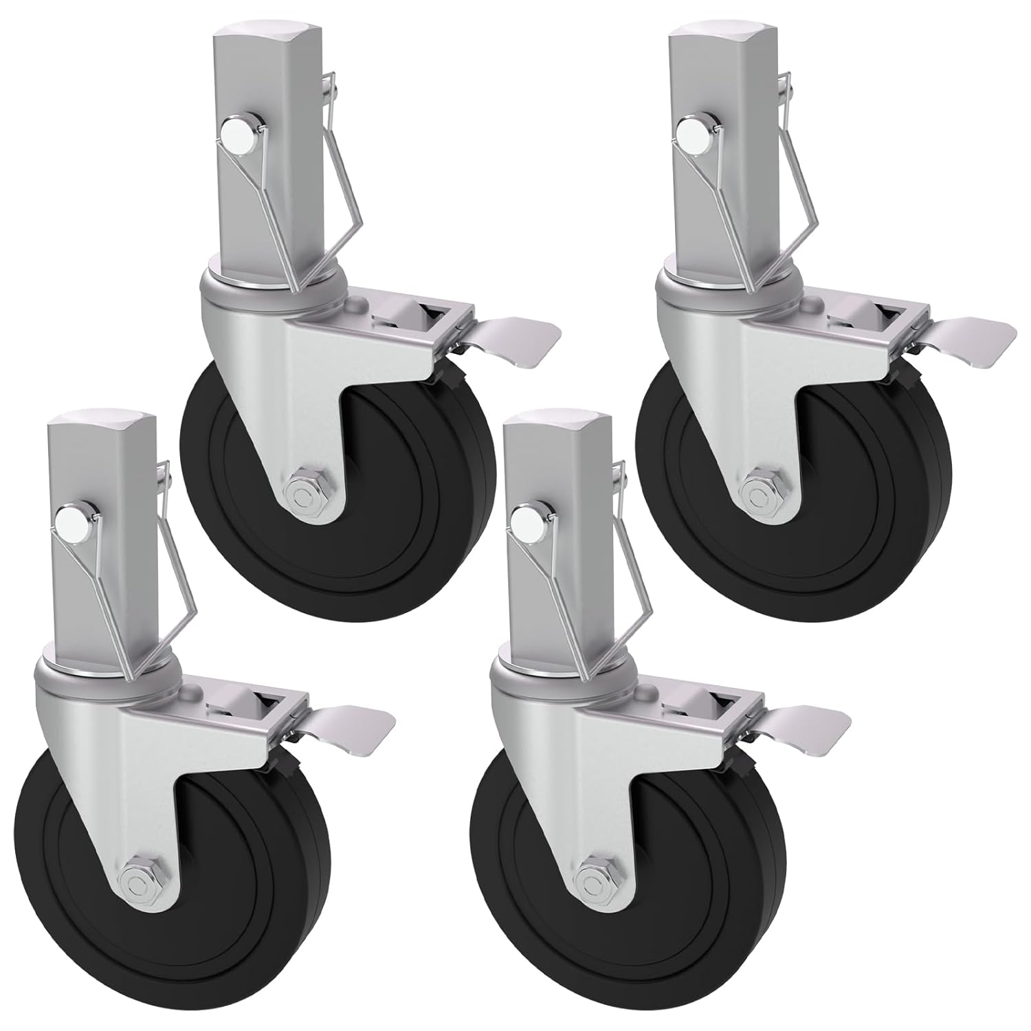 Baker Scaffold Wheels, 5 Inch Scaffolding Wheels Set of 4 with Dual Locking Brakes, Scaffolding Casters 1-1/4" Square Stem Scaffolding Accessories, 440LBS Capacity per Wheel