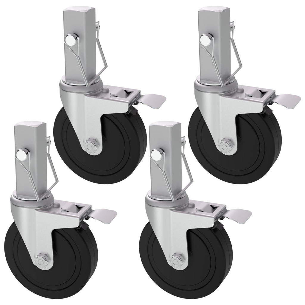 Baker Scaffold Wheels, 5 Inch Scaffolding Wheels Set of 4 with Dual Locking Brakes, Scaffolding Casters 1-1/4" Square Stem Scaffolding Accessories, 440LBS Capacity per Wheel