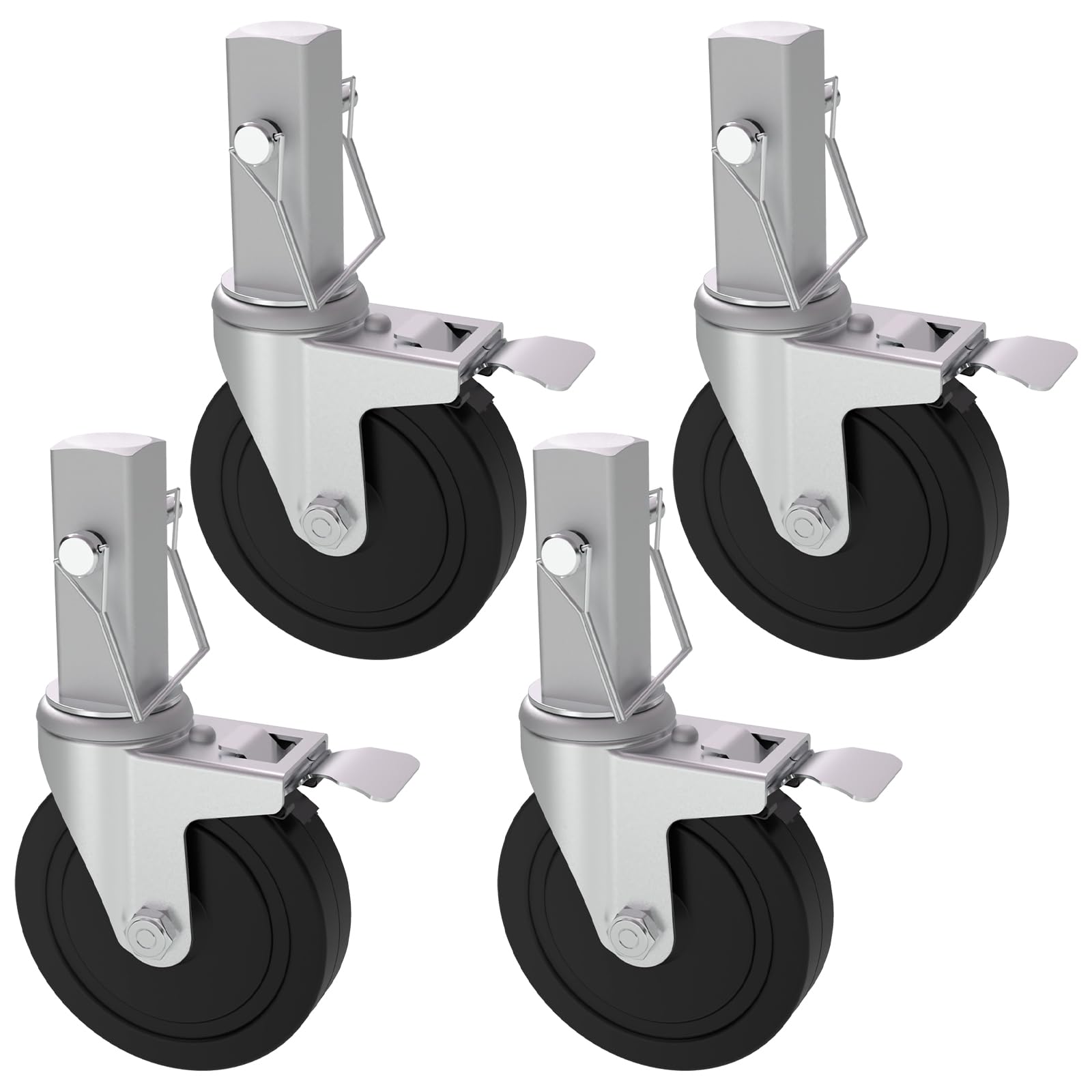 Baker Scaffold Wheels, 5 Inch Scaffolding Wheels Set of 4 with Dual Locking Brakes, Scaffolding Casters 1-1/4" Square Stem Scaffolding Accessories, 440LBS Capacity per Wheel