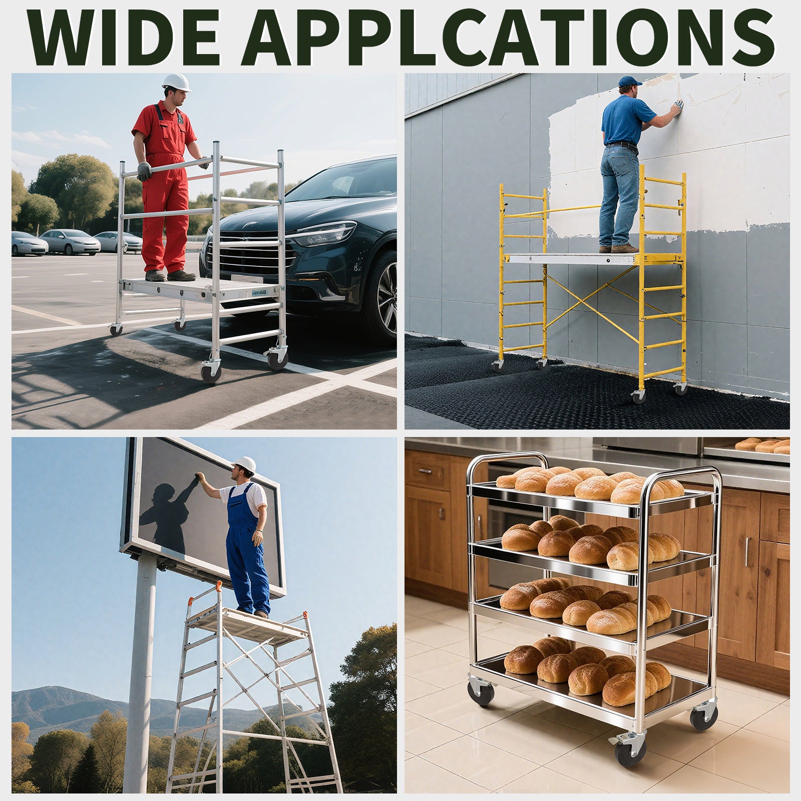 OK5STAR Baker Scaffold Wheels, 5 Inch Scaffolding Wheels Set of 4 with Dual Locking Brakes, Scaffolding Casters 1-1/4" Square Stem Scaffolding Accessories, 440LBS Capacity per Wheel