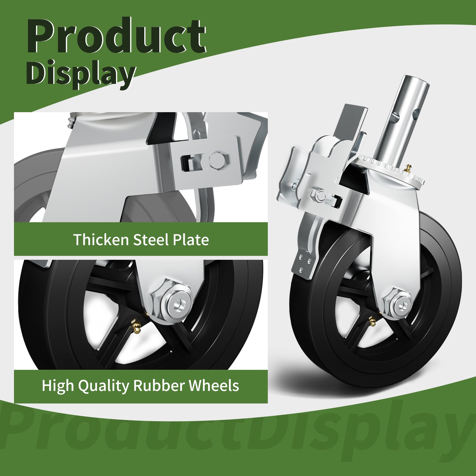 OK5STAR 8 Inch Scaffolding Wheels, Scaffold Caster with Dual Locking Brakes, Heavy Duty 750LBS Capacity per Rubber Caters 1-1/4" Solid Round Stem Replacement for Scaffold Workbench Shelves