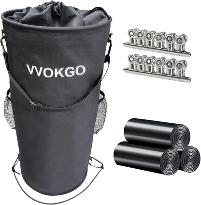 Boat Trash Can with 50 Replacement Plastic Bags,100% Odor Leak proof 1000D Portable Garbage Storage Bag, Pontoon Boat Accessories 13 Gallon Collapsible Garbage Can Container Fishing, Sandbar, Kayak,RV