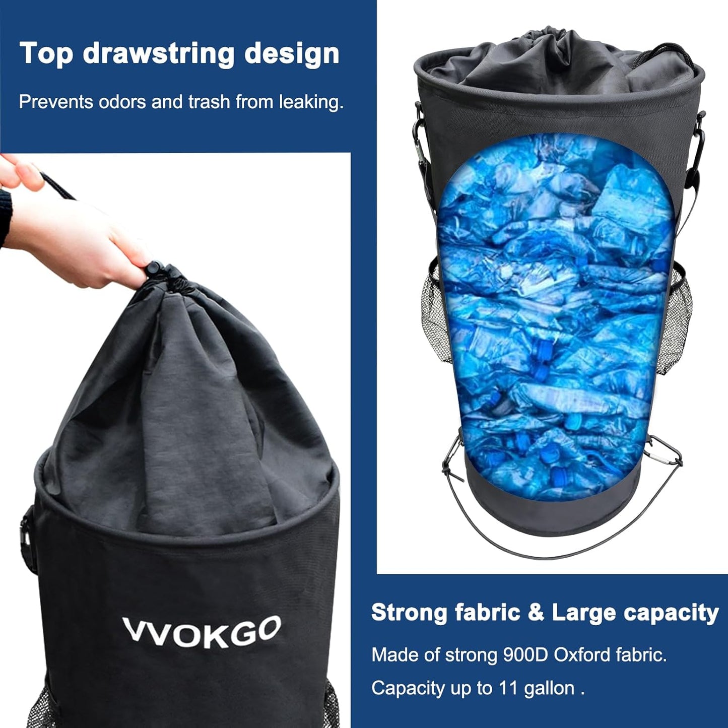 Boat Trash Can with 50 Replacement Plastic Bags,100% Odor Leak proof 1000D Portable Garbage Storage Bag, Pontoon Boat Accessories 13 Gallon Collapsible Garbage Can Container Fishing, Sandbar, Kayak,RV