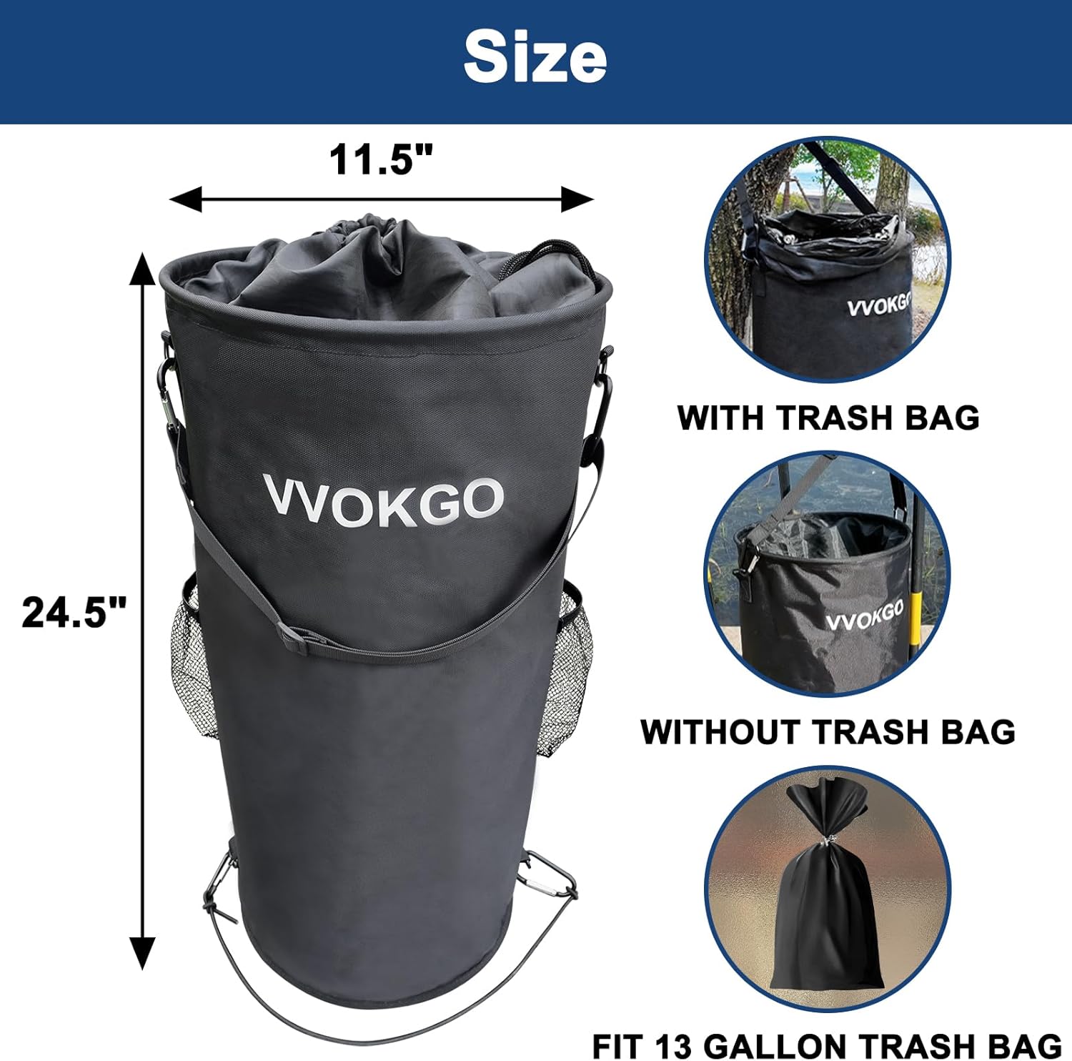 Boat Trash Can with 50 Replacement Plastic Bags,100% Odor Leak proof 1000D Portable Garbage Storage Bag, Pontoon Boat Accessories 13 Gallon Collapsible Garbage Can Container Fishing, Sandbar, Kayak,RV