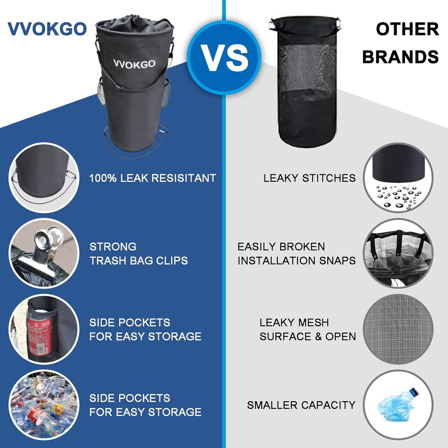 Boat Trash Can with 50 Replacement Plastic Bags,100% Odor Leak proof 1000D Portable Garbage Storage Bag, Pontoon Boat Accessories 13 Gallon Collapsible Garbage Can Container Fishing, Sandbar, Kayak,RV
