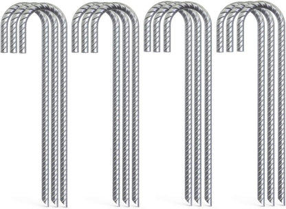 12 Pack 16" Ground Rebar Stakes Heavy Duty J Hook Ground Anchors, Curved Steel Plant Support Garden Stake Anti Rust Galvanized Ground Stakes