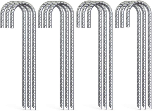 12 Pack 16" Ground Rebar Stakes Heavy Duty J Hook Ground Anchors, Curved Steel Plant Support Garden Stake Anti Rust Galvanized Ground Stakes