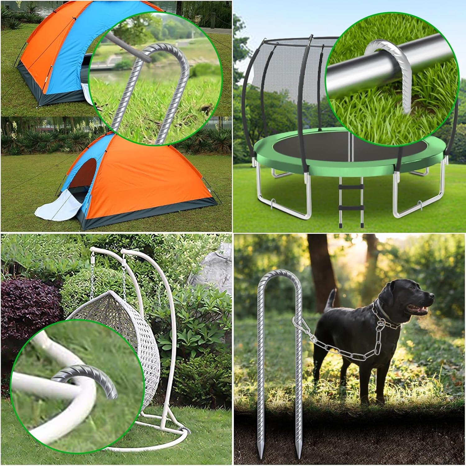 16 Inch Trampoline Wind Stakes 40 Pack J Shaped Rebar Ground Stakes Galvanized Trampoline Stakes Heavy Duty Ground Anchors for Trampoline Security