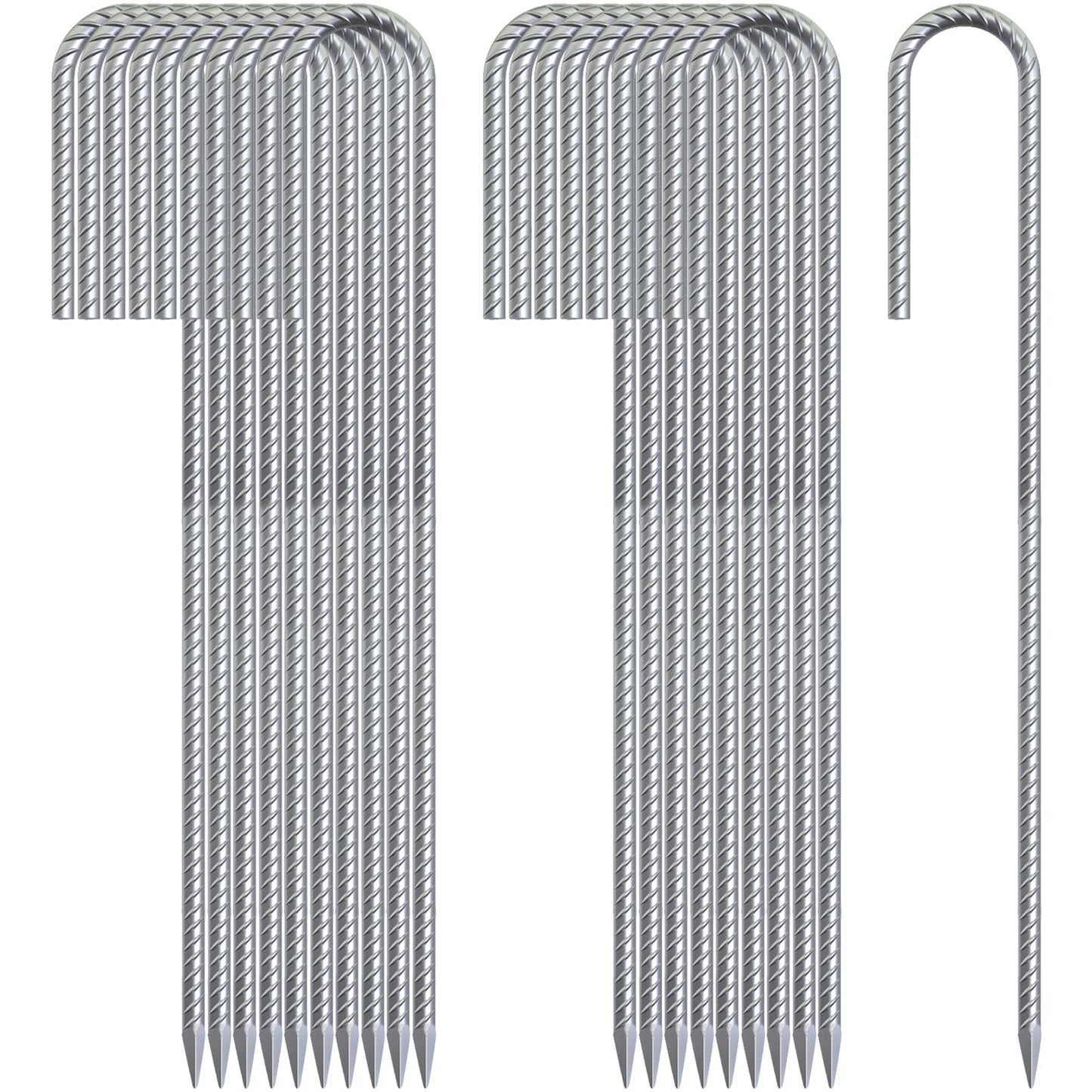 VVOKGO Rebar-Stakes-12-Inch Galvanized Ground Spikes,95 Pack J Hook Tent Stakes Heavy Duty Anti-Rust Fence Anchors with Chisel Point End, Securing Pins, Soccer Goals, Camping Tents, Garden Decoration