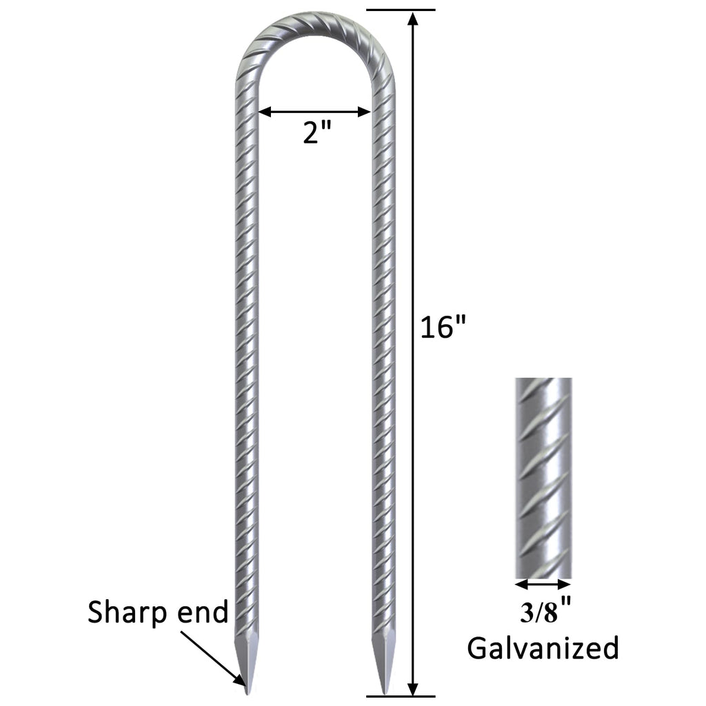 OK5STAR Trampoline Wind Stakes 16 Inch, 3/8" Diameter Heavy Duty U Shaped Rebar