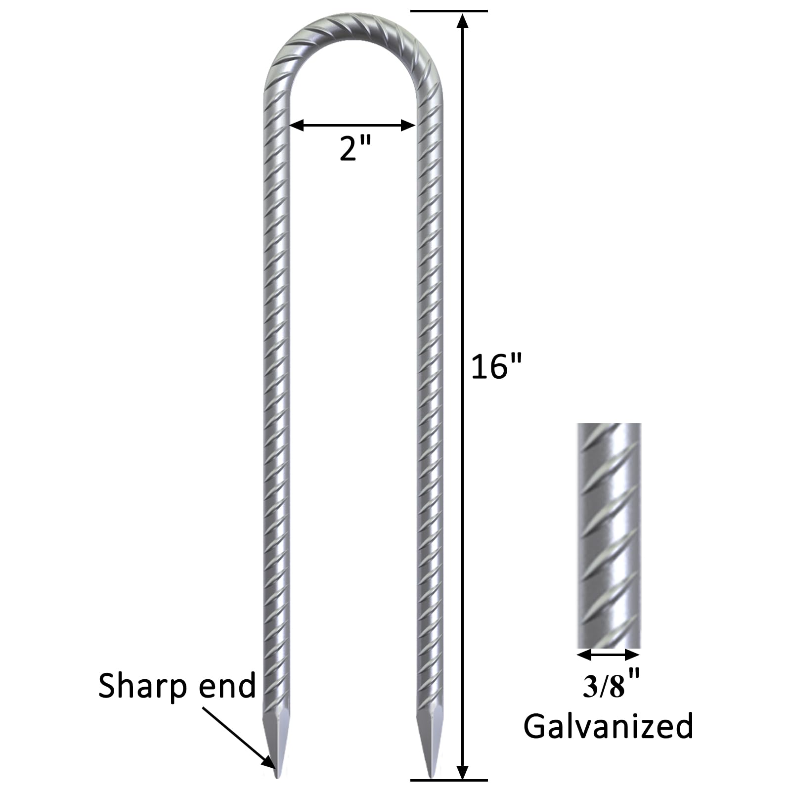 OK5STAR Trampoline Wind Stakes 16 Inch, 3/8" Diameter Heavy Duty U Shaped Rebar